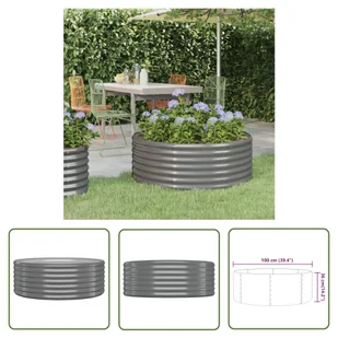 The Living Store Podwyższona donica - malowana proszkowo stal 100x100x36 cm szara - Poniesiona Donica Ogrodowa - Donice - miniaturka - grafika 1