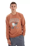 Bluzy męskie - TRENDYOL Męska bluza - brązowa - regularna, Wielbłądzi, S - miniaturka - grafika 1