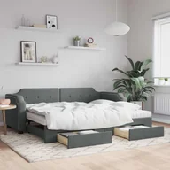 Sofy i kanapy - vidaXL Sofa rozsuwana z szufladami, ciemnoszara, 90x200 cm, tkanina - miniaturka - grafika 1