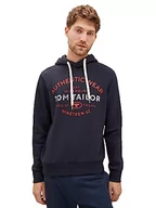 Bluzy męskie - Męska bluza z kapturem TOM TAILOR Basic z nadrukiem logo, 10668-niebieski kapitan nieba, L - miniaturka - grafika 1