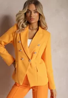 Marynarki i żakiety damskie - Pomarańczowa Marynarka na Guziki z Poduszkami w Ramionach Ilysane - miniaturka - grafika 1