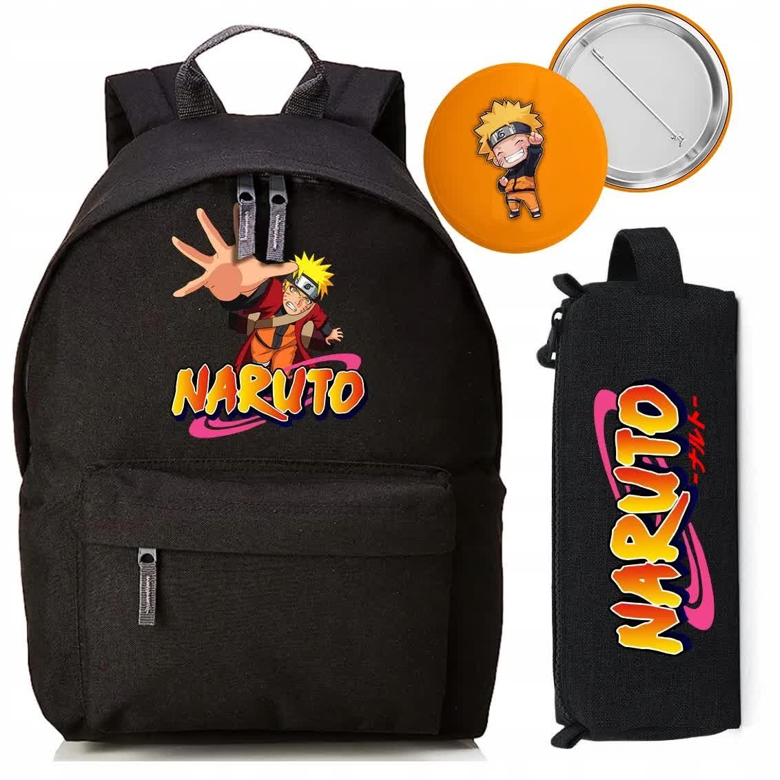 ZESTAW PLECAK SZKOLNY PIÓRNIK CZARNY MŁODZIEŻ DLA FANA NARUTO ANIME BAJKI