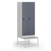 Szafki biurowe - Szafka ubraniowa z ławką, 2-drzwiowa, 1875 x 600 x 500/800 mm, zamek kodowy, drzwi ciemnoszare - miniaturka - grafika 1