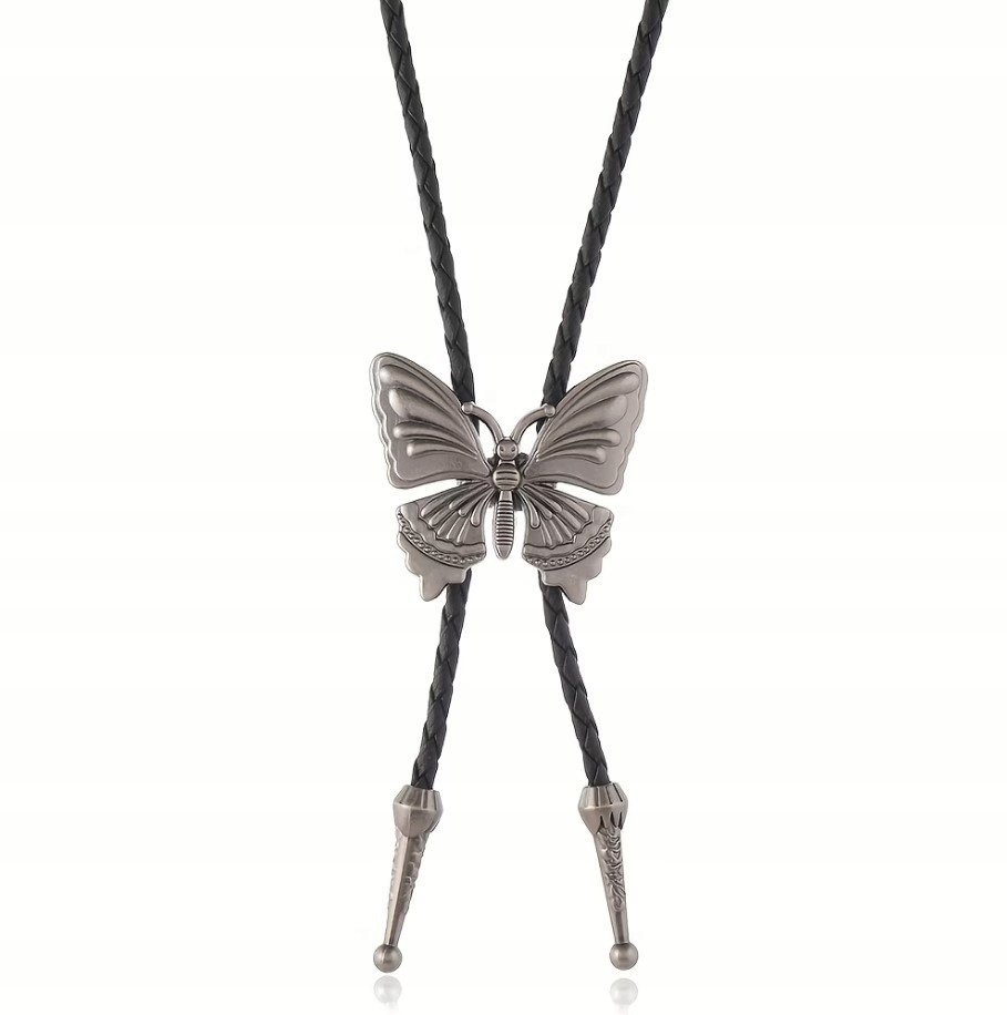 BOLO naszyjnik Kowbojski rzemyk MOTYL BOHO ART goth kostium y2k alt