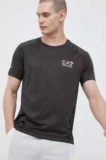 Koszulki męskie - EA7 Emporio Armani t-shirt męski kolor brązowy wzorzysty - grafika 1