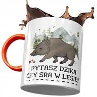 Kubki - Kubek Pomarańczowy Śmieszny Pytasz Dzika Czy Sra? z Nadrukiem ze Zdjęciem + Opakowanie na prezent (wzór 02) - miniaturka - grafika 1