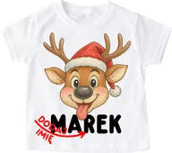 Koszulki dla dziewczynek - Koszulka dla dziecka z reniferem i imieniem na mikołajki - wzór renifer22 - miniaturka - grafika 1