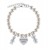 Bransoletki - Bransoletka Srebrna z Perłami Serce Imiona Dzieci Biżuteria Grawer Życzenia - miniaturka - grafika 1