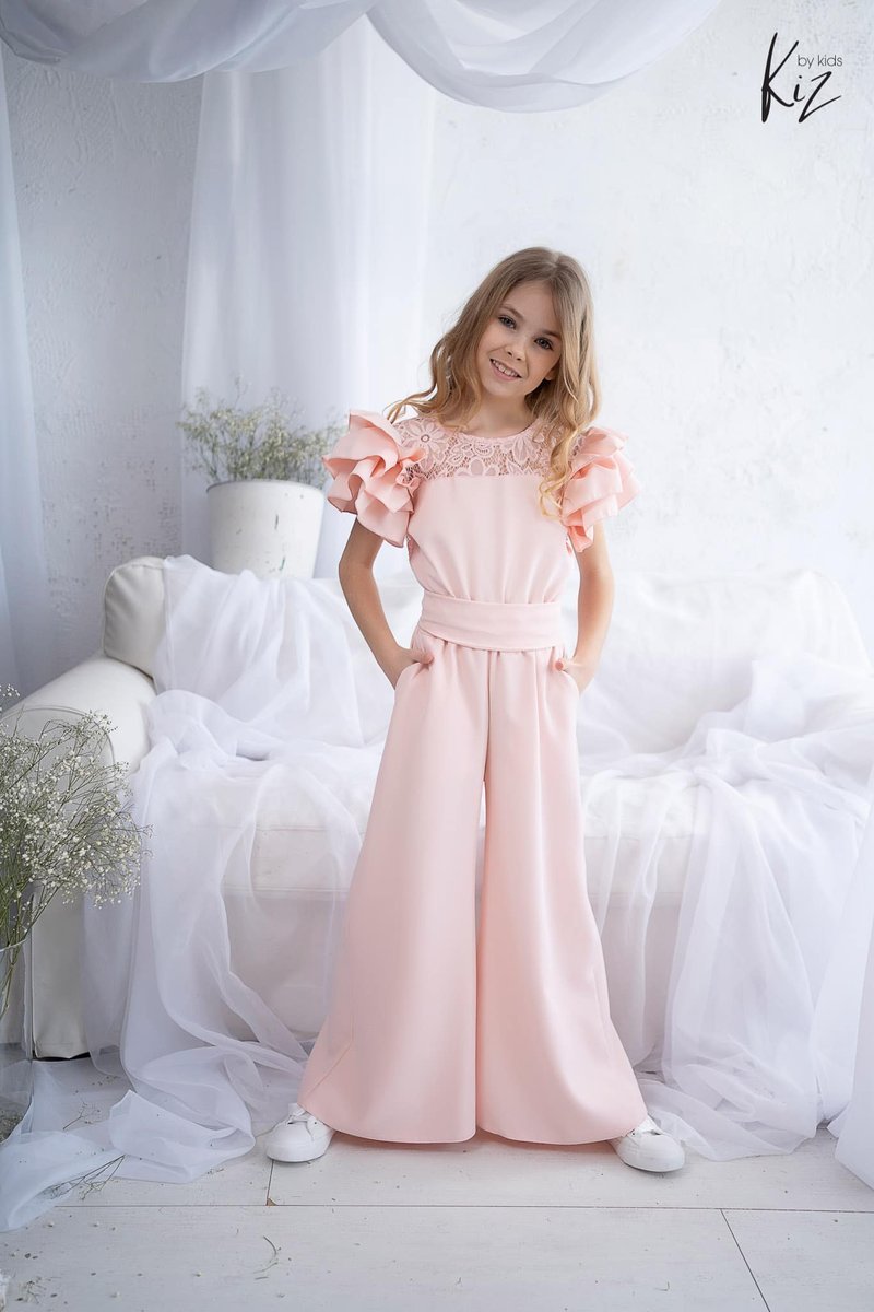 Kombinezon dziewczęcy KIZ BY KIDS komunia wesele łosoiowy róż rozmiar 164