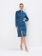 Sukienki - Mohito - Jeansowa sukienka midi - niebieski - miniaturka - grafika 1