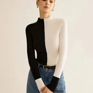 Swetry damskie - TEMU Elegancki damski bluzka z długim rękawem, okrągłym dekoltem, w blokach kolorystycznych, asymetryczna, dopasowana i łatwa w noszeniu, uniwersalny - miniaturka - grafika 1