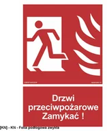 Tablice BHP - SIGNPROJECT BB011 - Drzwi przeciwpożarowe Zamykać! Kierunek drogi ewakuacyjnej w lewo 400x594 - miniaturka - grafika 1