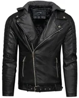 Kurtki męskie - Kurtka męska skórzana czarna ramoneska Recea - M - miniaturka - grafika 1