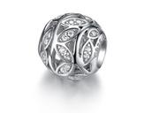 Charmsy - Rodowany srebrny charms do pandora gałązki listki białe cyrkonie srebro 925 GS026 - miniaturka - grafika 1