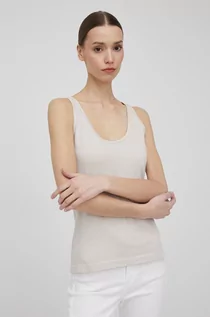 Koszulki i topy damskie - Calvin Klein top bawełniany kolor beżowy - grafika 1
