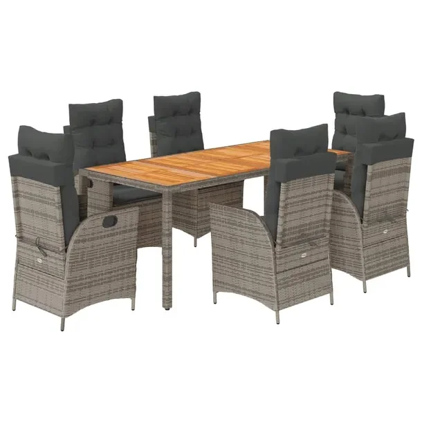 Zestaw mebli ogrodowych szary rattan PE, stół 190x90x75 cm, 6 krzeseł