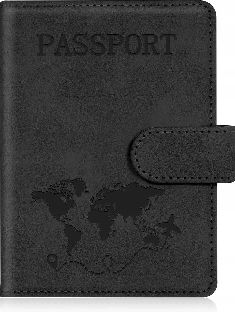 Etui na paszport, etui z portfelem, skóra PU, blokowanie RFID, etui na paszport, etui na paszport, karty kredytowe, wizytówki, Czarny - 1 szt