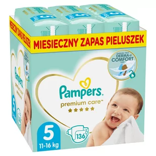 Pampers Premium Care 5 JUNIOR 136 szt 11-16 kg) ZAPAS NA MIESIĄC pieluchy jednorazowe - Pieluchy - miniaturka - grafika 1