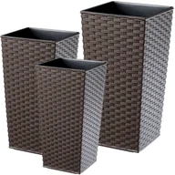 Donice - Donice na kwiaty z wkładem Pesaro rattan 30 cm + 35 cm + 40 cm, mokka - miniaturka - grafika 1