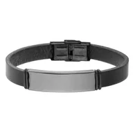Bransoletki - Bransoletka do grawerowania czarna blacha na skórzanym czarnym pasku. - miniaturka - grafika 1
