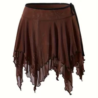 Spódnice - TEMU Spódnica asymetryczna z kontrastową lamówką, elegancka luźna spódnica na wiosnę i , odzież damska - miniaturka - grafika 1