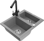 Zlewozmywaki z baterią - Mexen Carlos zlewozmywak granitowy 1,5-komorowy z baterią kuchenną Duero, szary - 6518-71-671600-70 - miniaturka - grafika 1