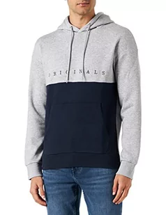 Jack&JONES męska bluza z kapturem, jasny szary melanż/szczegóły: granatowy blezer SCAN, L - Bluzy męskie - miniaturka - grafika 1
