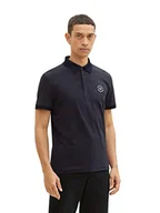 Koszulki męskie - TOM TAILOR Męska koszulka polo z paskami, 24523 - Anthra Navy Fine Stripe, M - miniaturka - grafika 1
