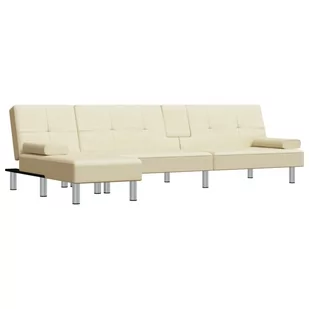 Sofa rozkładana L, kremowa, 255x140x70 cm, sztuczn - Narożniki - miniaturka - grafika 1