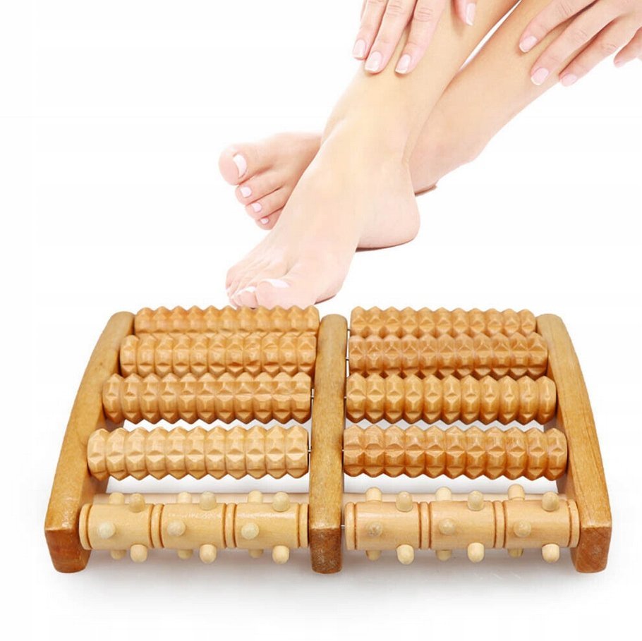 MASAŻER STÓP DREWNIANY MASAŻ ROLLER DO MASAŻU WAŁEK DWURZĘDOWY AKUPRESURA