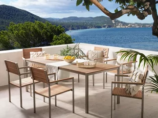 Beliani Stól ogrodowy - Teak-Stal szlachetna - 1 x Stól 200 x 90cm - VIAREGGIO brazowy - Stoły ogrodowe - miniaturka - grafika 1