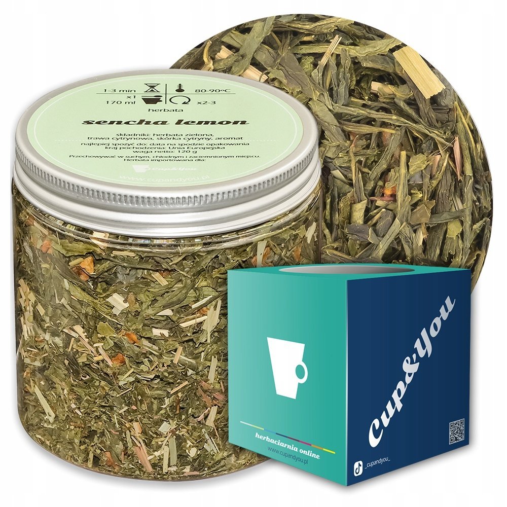 Herbata zielona sypana SENCHA LEMON o smaku cytrynowym PREMIUM Cup&You - herbata liściasta sypana mieszanka napar susz - gotowa na prezent upominek