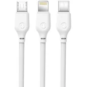 Kable USB - Xo Kabel NB103 3w1 (8-pin/micro/typ-C) biały 1m - miniaturka - grafika 1