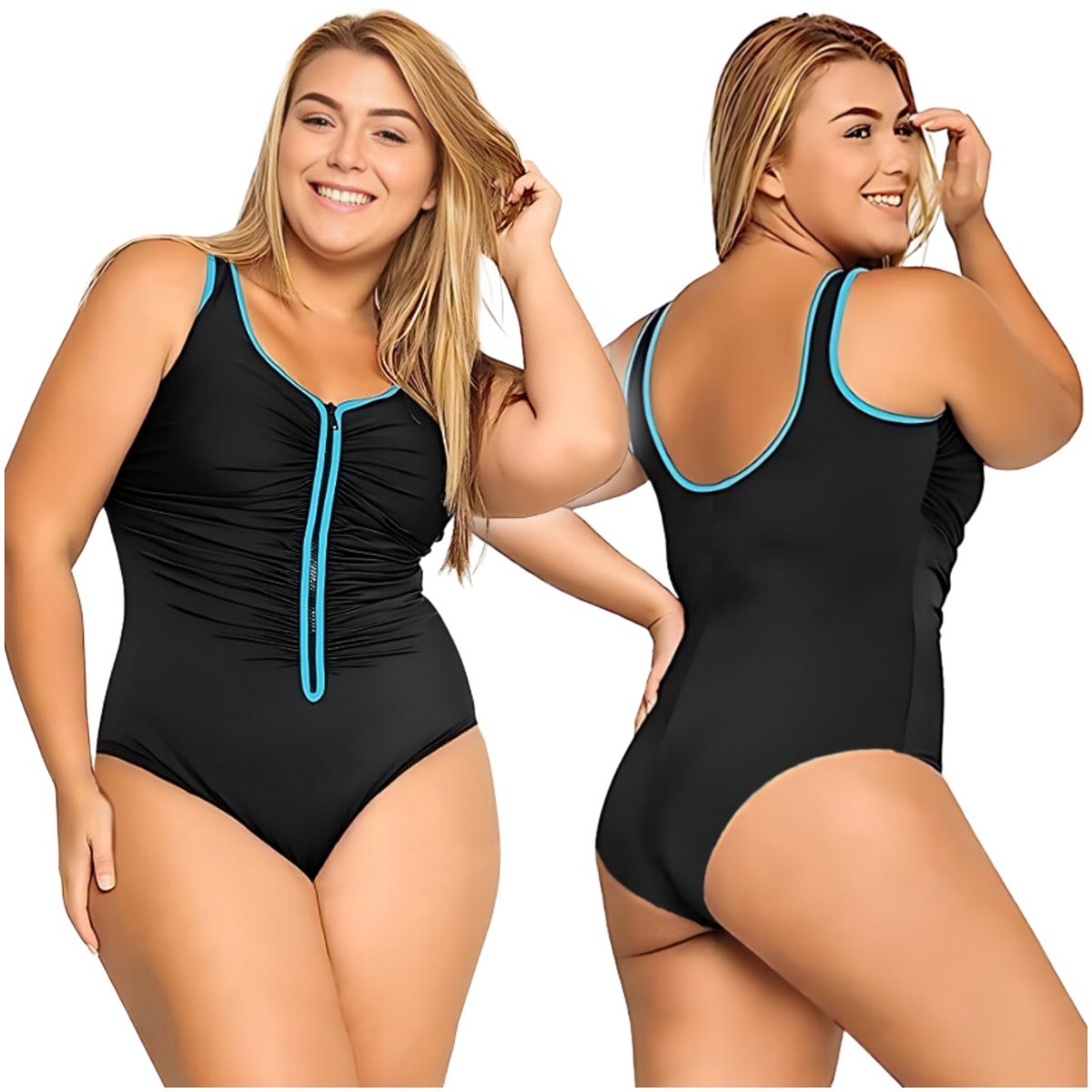 Strój Kąpielowy Plus Size, Jednoczęściowy, Czarny, Rozmiar XL