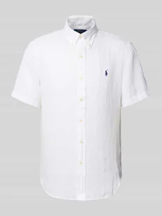 Koszula lniana o kroju custom fit z kołnierzykiem typu button down - Koszule męskie - miniaturka - grafika 1