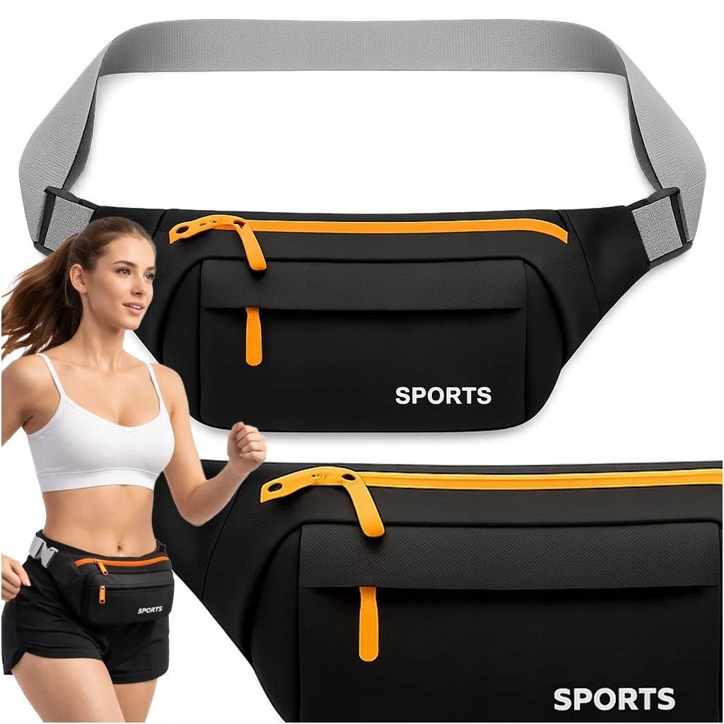 Pojemna Nerka Męska Wodoodporna na pasku sportowa czarna kieszeń