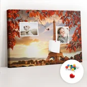 Tablice i flipcharty - Szkolna Tablica korkowa 60x40 cm, Kolorowe Pinezki, wzór Wieża Eiffla - miniaturka - grafika 1