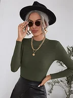 Swetry damskie - ZOMTOON Damski sweter z wiązanym dekoltem w prążki sweter dzianinowy dla kobiet (kolor: armia zielony, rozmiar: mały) - miniaturka - grafika 1