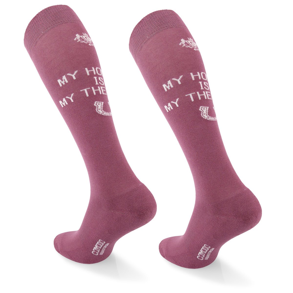 COMODO Cienkie Różowe Bawełniane Podkolanówki na Konie, Letnie, z Napisem 