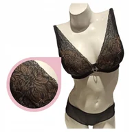 Biustonosze - Lemax Aria Plunge biustonosz usztywniany koronkowy stanik czarny - 70D - miniaturka - grafika 1