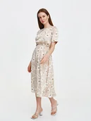 Sukienki - Beżowa sukienka w jasne kwiaty - miniaturka - grafika 1