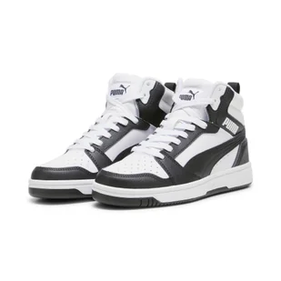 Młodzieżowe sneakersy Rebound V6 Mid PUMA White Black Shadow Gray - Buty trekkingowe dziecięce - miniaturka - grafika 1