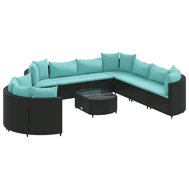 Zestaw Wypoczynkowy Rattan PE Czarny, Stolik 78x53x29,5 cm, Siedziska 63x63