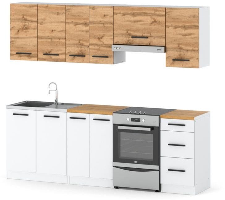Meble Kuchenne Białe Z Drewnem Nowoczesne Kuchnia Mokka 2.4m Dąb Wotan