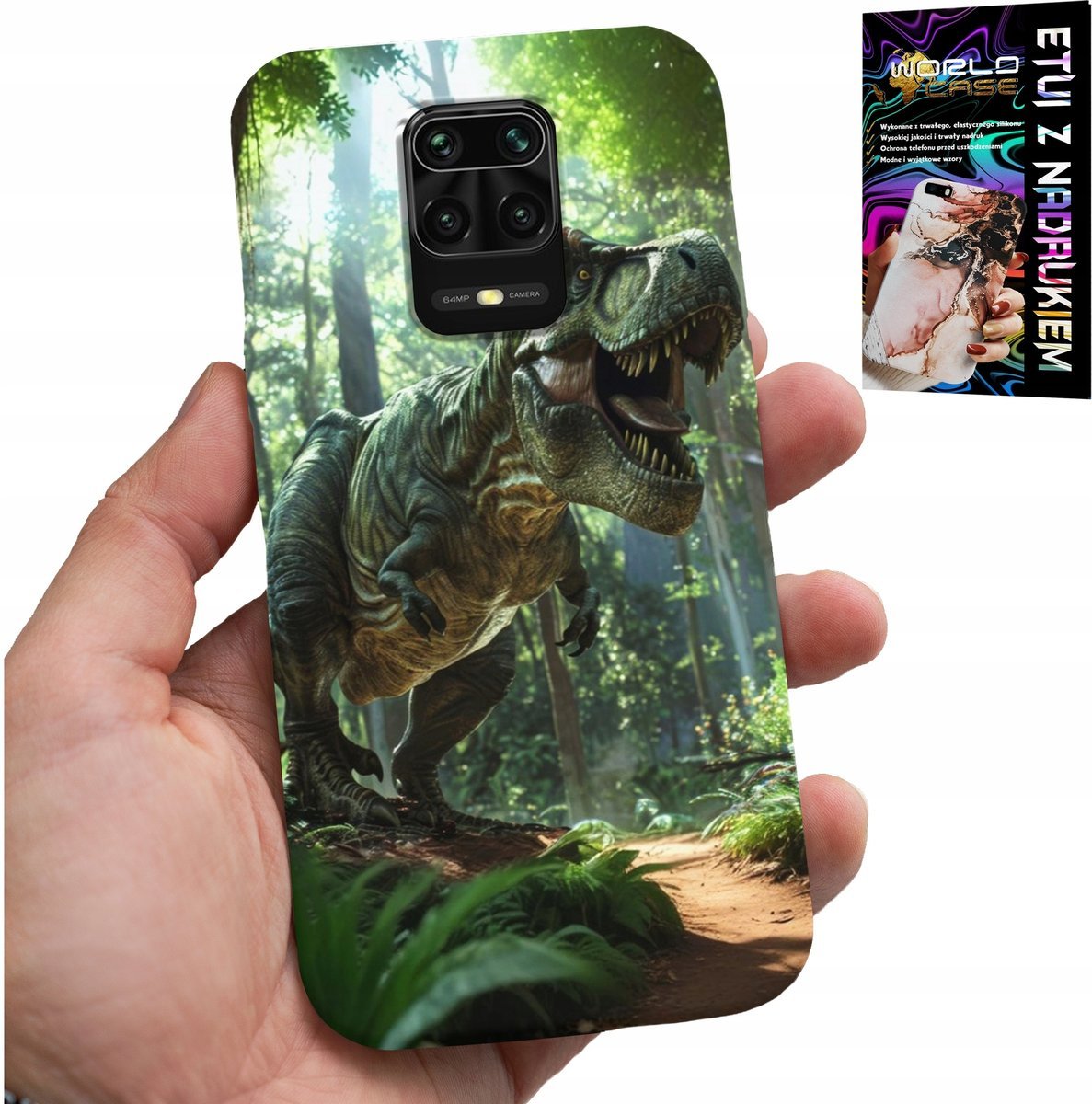 ETUI DO XIAOMI NOTE 9 PRO / 9S - DINO DINOZAUR TYRANOZAUR CASE + SZKŁO