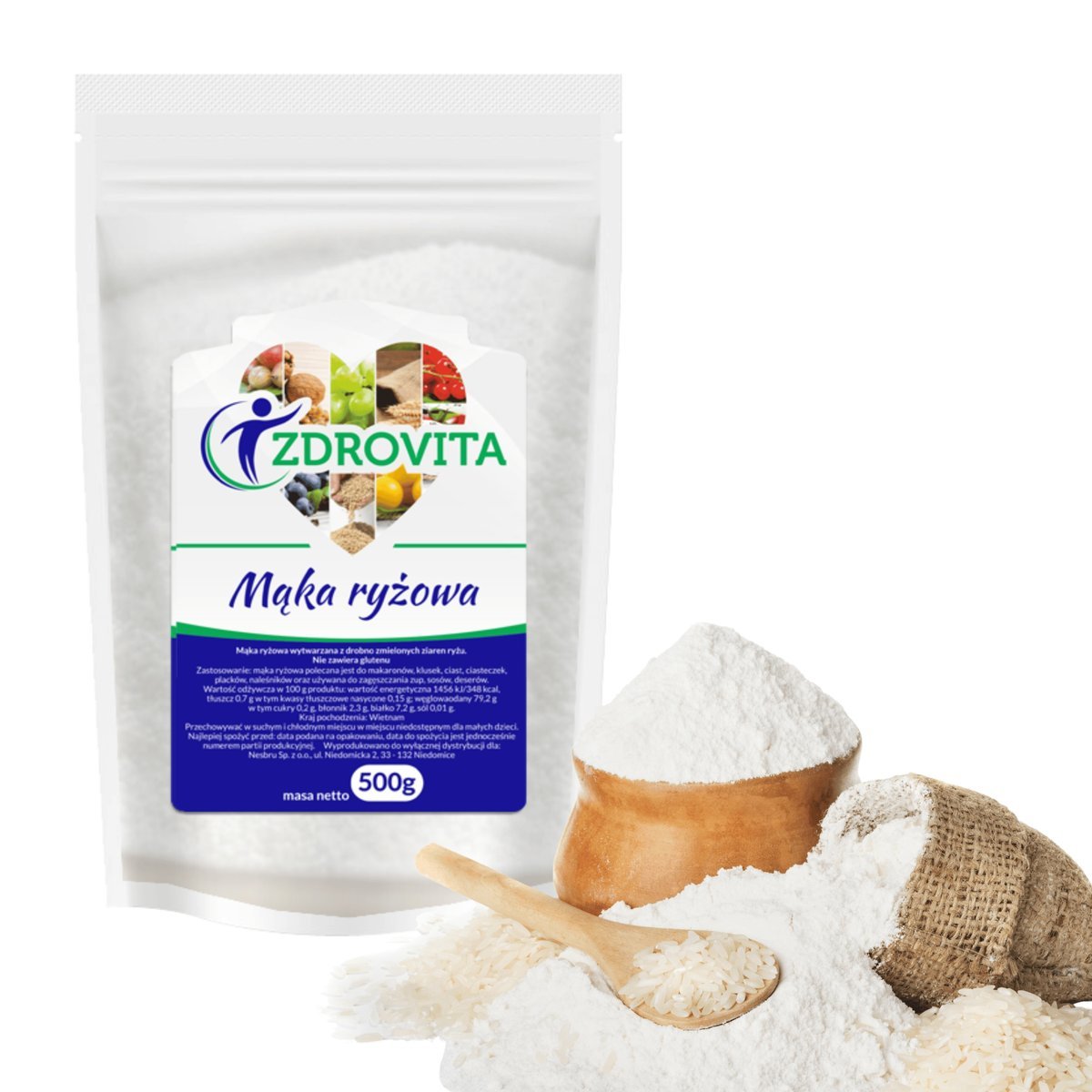 Mąka Ryżowa bezglutenowa naturalna do wypieków Zdrovita 500g