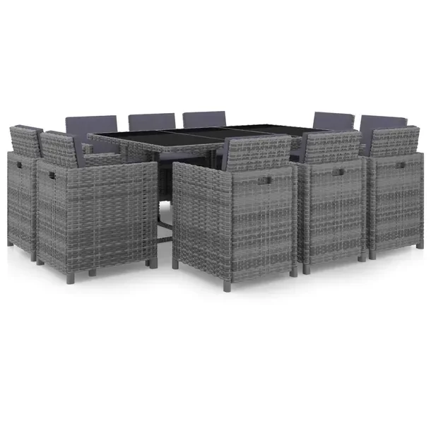 Stylowy zestaw mebli rattanowych 1 stół 10 krzeseł szary antracytowy 167
