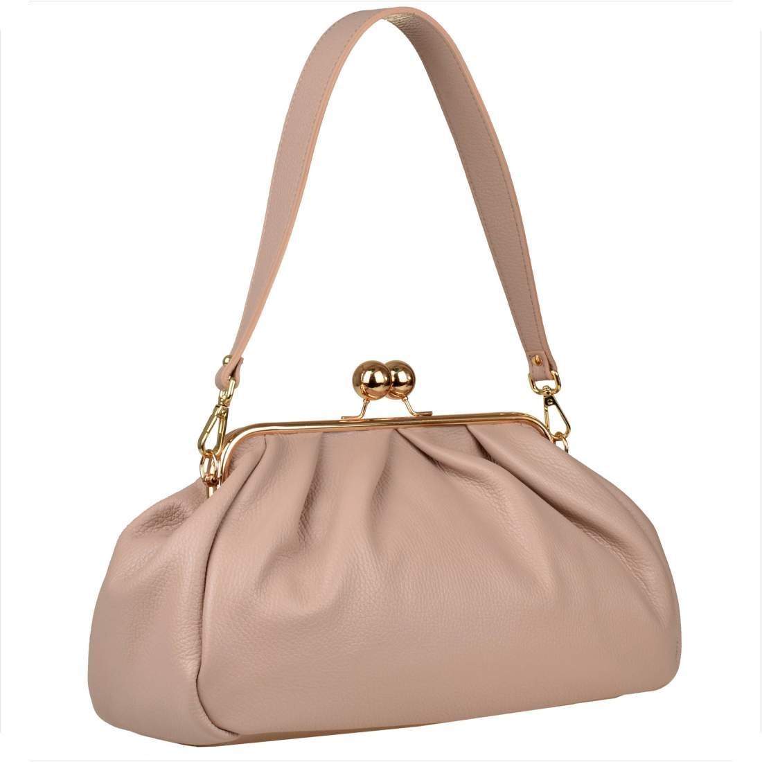 Torebka retro skóra naturalna z dużymi kulkami Borse in Pelle róż pudrowy