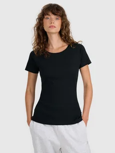 4F T-shirt regular z prążkowanej dzianiny damski - czarny M - Koszulki i topy damskie 4F T-shirt regular z prążkowanej dzianiny damski - czarny M - Koszulki i topy damskie - miniaturka - grafika 1