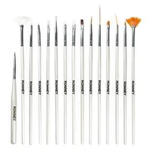 Ronney Profesjonalny zestaw pędzli białe drewniane 15 sztuk - Akcesoria do paznokci Ronney Profesjonalny zestaw pędzli białe drewniane 15 sztuk - Akcesoria do paznokci - miniaturka - grafika 1